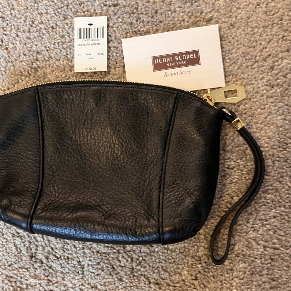 🆕 Henri Bendel BEEKMAN Black Leather gold hardware wristlet clutch - Picture 7 of 7